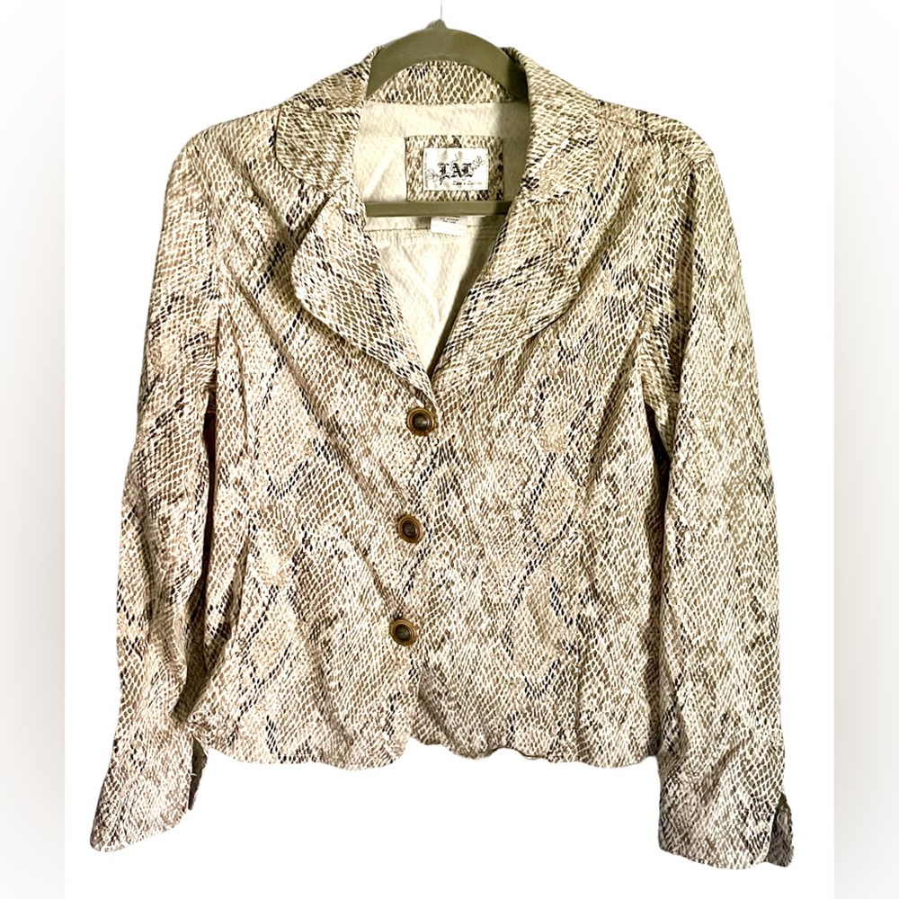 Live A Little Women’s Jacket‎ Beige Animal Print Long Sleeve  Blazer Size S